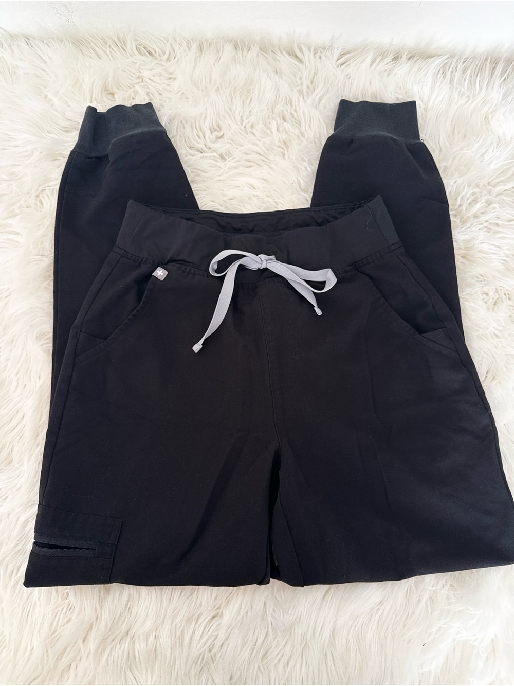Figs Black Drawstring Jogger Pants with Gray Tie